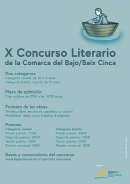 Cartel del X Concurso Literario organizado por la Comarca del Bajo Cinca.