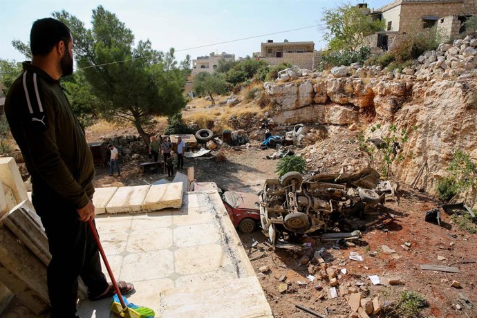 Archivo - October 6, 2023: Aleppo, Syria. 06 October 2023. Debris and destruction in town of the Darat Azza, following rocket and artillery attacks by the Syrian government forces in the western Aleppo countryside and in the Idlib province on Friday. Th