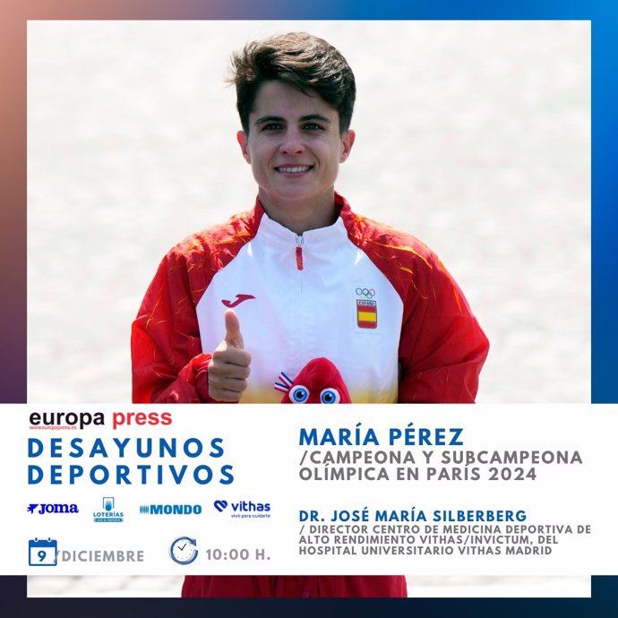 La marchadora María Pérez, campeona y subcampeona olímpica en Paris 2024, y el doctor José María Silberberg protagonizan este lunes 9 de diciembre los Desayunos Deportivos de Europa Press.