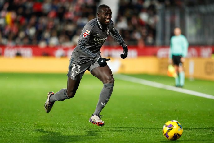 Ferland Mendy of Real Madrid in action during the Spanish league, La Liga EA Sports, football match played between Girona FC and Real Madrid at Estadio de Montilivi on December 7, 2024 in Girona, Spain.