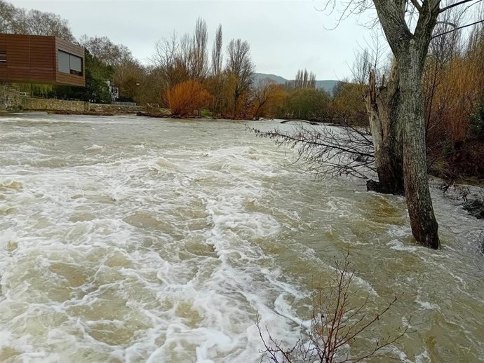 Crecida del río Arga a su paso por Pamplona.
