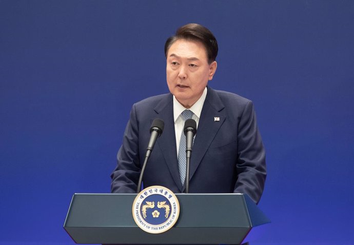 SEOUL, Dec. 7, 2024  -- This file photo taken on May 27, 2024 shows South Korean President Yoon Suk-yeol speaking at an event. South Korea's parliament on Saturday failed to pass President Yoon Suk-yeol's impeachment motion as most of ruling People Power 