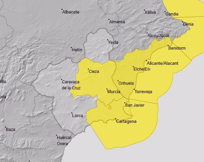 La Vega del Segura, el Campo de Cartagena y Mazarrón permanecen este lunes en aviso amarillo por fuertes vientos hasta el mediodía