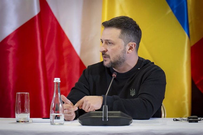 HANDOUT - 23 November 2024, Ukraine, Kiev: Ukrainian President Volodymyr Zelensky speaks during the Third International Grain From Ukraine Conference in Kiev. Photo: -/Ukraine Presidency/dpa - ATTENTION: editorial use only and only if the credit mentioned