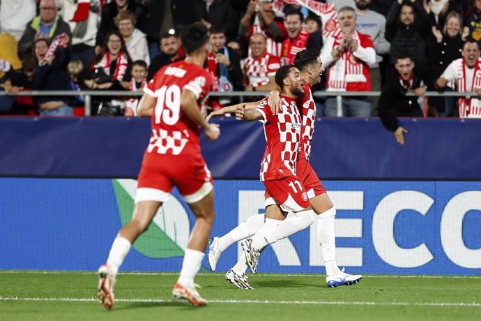 Archivo - Juan Pedro "Juanpe" Ramirez of Girona FC celebrates a goal during the UEFA Champions League 2024/25 League Phase MD3 match between Girona FC and SK Slovan Bratislava at Montilivi stadium on October 22, 2024 in Girona, Spain.