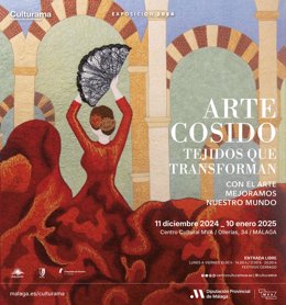 Cartel de la exposición 'Arte Cosido: tejidos que transforman' de la Asociación Cultural y Benéfica del Arte Textil 'Lucky Quilters International', que acoge el MVA