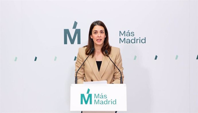 La portavoz de Más Madrid, Rita Maestre, en la rueda de prensa de este martes, 10 de diciembre, para explicar las enmiendas a los Presupuestos de 2025 del Ayuntamiento de Madrid