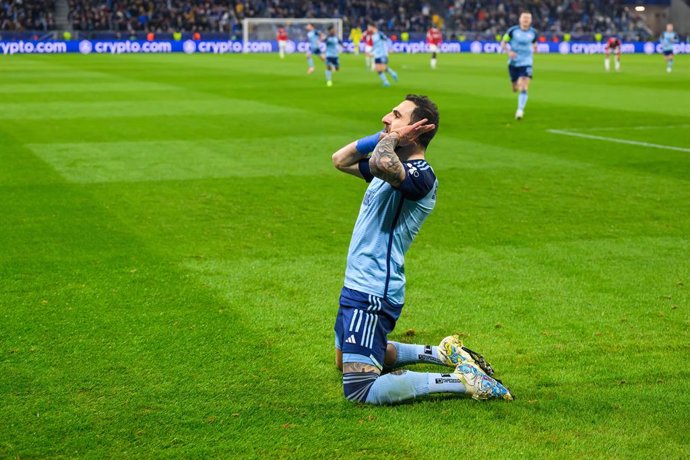 26 November 2024, Slovakia, Bratislava: Slovan's Tigran Barseghjan celebrates scoring his side's first goal during the UEFA Champions League soccer match between Slovan Bratislava and AC Milan at Tehelne pole. Photo: Jaroslav Novák/TASR/dpa