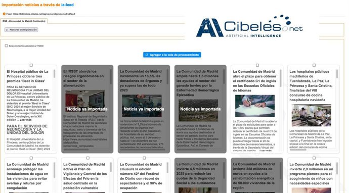 Sección de importación de noticias a través de IA-feed