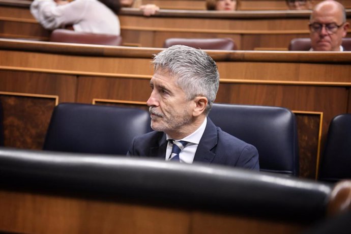 El ministro de Interior, Fernando Grande-Marlaska, durante un pleno en el Congreso de los Diputados, a 13 de noviembre de 2024, en Madrid (España). 