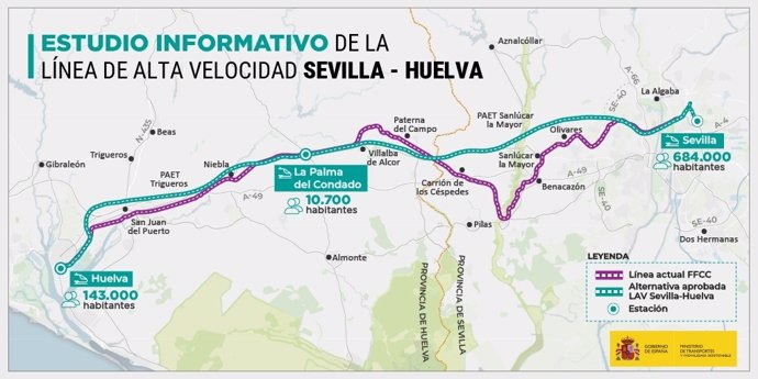 Estudio informativo de la línea de alta velocidad Sevilla-Huelva.