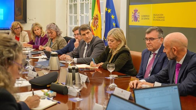 El delegado del Gobierno de España en Andalucía, Pedro Fernández, en la reunión de la Mesa de Coordinación Operativa (MECO) del IV Plan Especial de Seguridad para el Campo de Gibraltar.