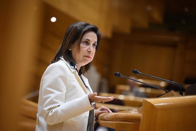 La ministra de Defensa, Margarita Robles, durante una sesión de control al Gobierno en el Senado, a 3 de diciembre de 2024, en Madrid (España). 