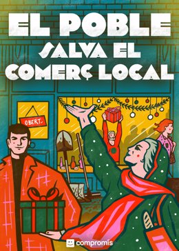 Imatge del cartell de la campanya de Compromís impulsada per a fomentar les compres en el comerç local de València després de la dana.