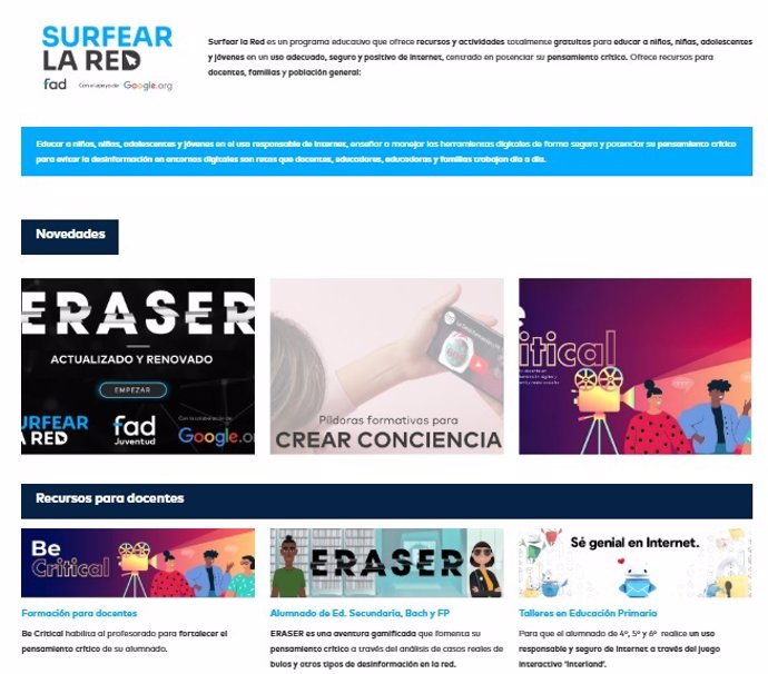 Captura de la web de 'Surfear la Red', de Fad Juventud.