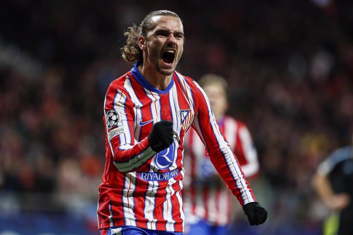 El delantero francés del Atlético de Madrid, Antoine Griezmann, celebrando el primer tanto ante el Slovan Bratislava.