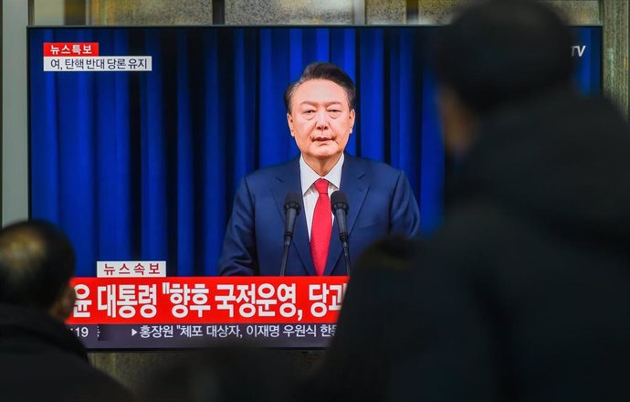 Imagen de archivo del presidente de Corea del Sur, Yoon Suk Yeol, en un discurso a la nación