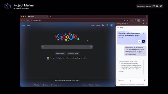 Captura del prototipo de agente que navega en Chrome conocido como Proyecto Mariner