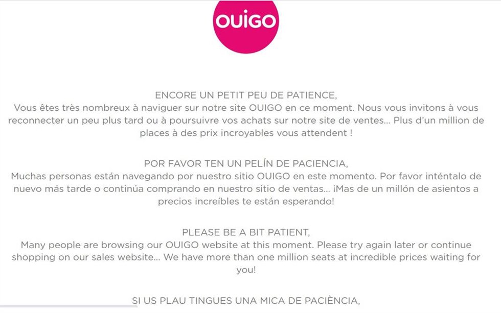 Web de Ouigo esta mañana