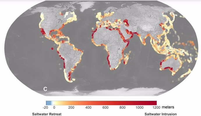 La intrusión de agua salada afectará las aguas subterráneas en aproximadamente tres de cada cuatro acuíferos costeros del mundo para el año 2100, según estima un estudio de la NASA y el Departamento de Defensa.