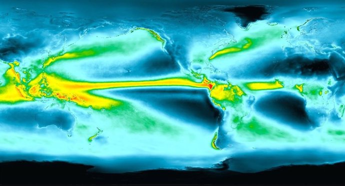 Esta visualización muestra la precipitación promedio para todo el mundo basada en más de 20 años de datos desde 2000 hasta 2023.