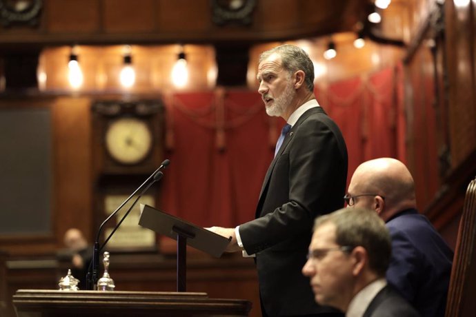 El Rey Felipe VI durante su intervención en la sesión conjunta de la Cámara de Diputados y del Senado de la República Italiana