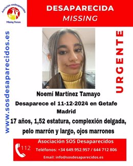 Desaparece una chica de 17 años en Getafe