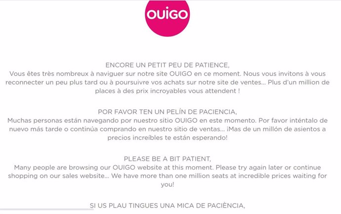 Web de Ouigo esta mañana