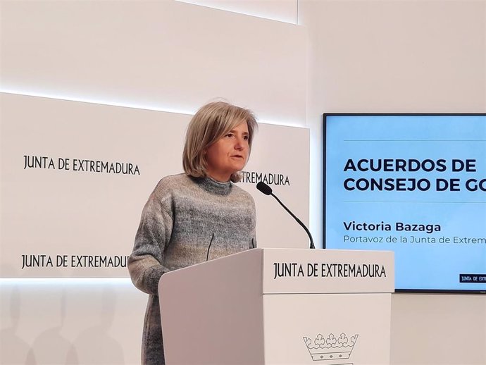 La portavoz de la Junta de Extremadura, Victoria Bazaga, en rueda de prensa tras el Consejo de Gobierno autonómico