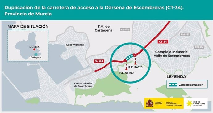 Infografía de la la duplicación de la carretera de acceso a la dársena de Escombreras del puerto de Cartagena