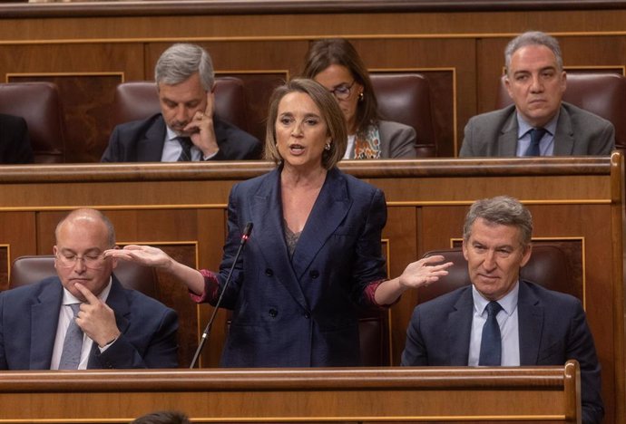 La secretaria general del PP, Cuca Gamarra, interviene durante una sesión de control al Gobierno, a 20 de noviembre de 2024, en Madrid (España).