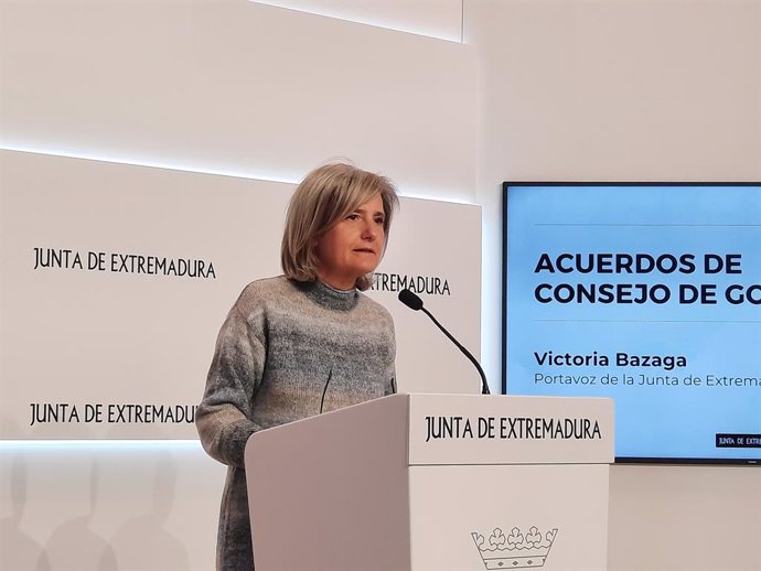 La portavoz de la Junta de Extremadura, Victoria Bazaga, en rueda de prensa tras el Consejo de Gobierno autonómico