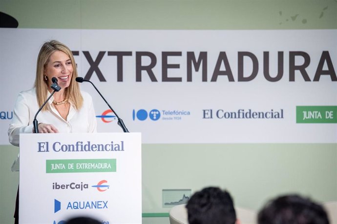 La presidenta de la Junta de Extremadura, en la clausura el II Foro 'Extremadura, destino inversor'.