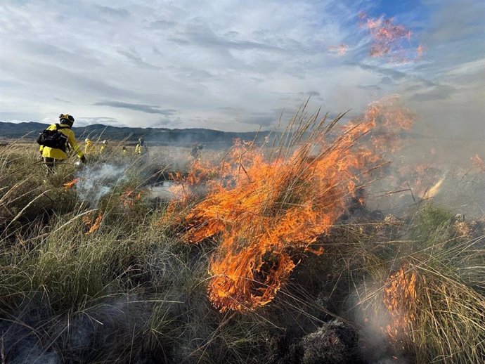 Fuego de la quema prescrita en el monte público de Cerros de Abajo