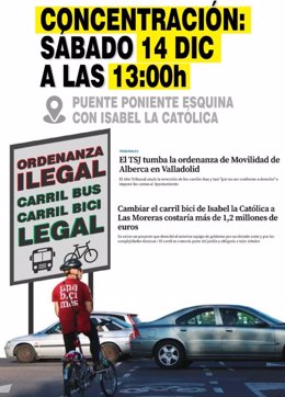 Cartel sobre la concentración en contra de las obras del carril bici en el parque de Las Moreras.