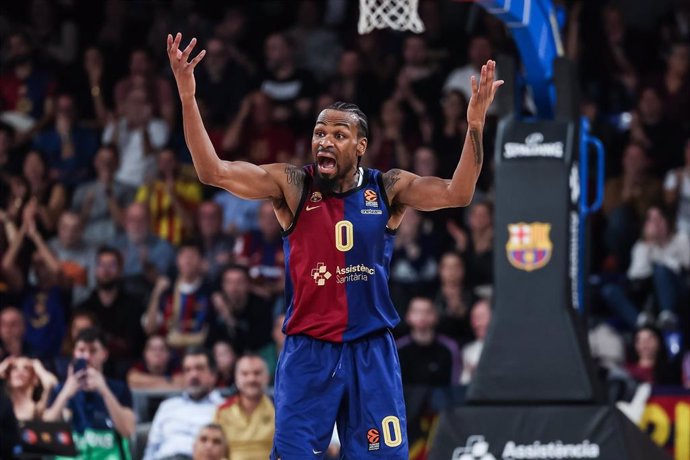 Kevin Punter of FC Barcelona gestures during the Turkish Airlines Euroleague, match played between FC Barcelona and Real Madrid at Palau Blaugrana on November 28, 2024 in Barcelona, Spain.