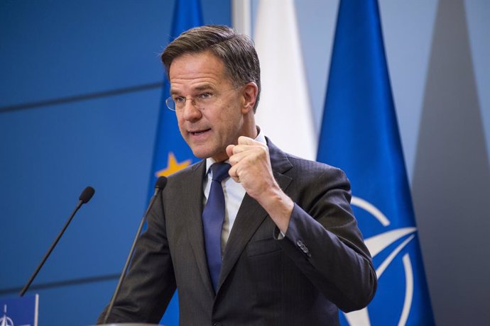 November 13, 2024, Warsaw, Masovian Voivodeship, Poland: The Secretary General of NATO (North Atlantic Treaty Organization), Mark Rutte speaks at a press conference with PM Donald Tusk (not in view). The Secretary General of NATO (North Atlantic Treaty Or