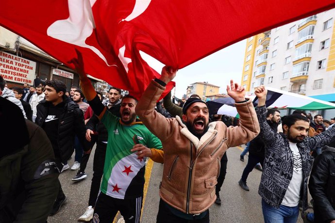 December 8, 2024, Ankara, Turkiye: Syrian nationals who took shelter in Türkiye after fleeing the regime attacks in their country, celebrated on Sunday the apparent end of Assad as anti-regime forces captured Damascus, in Ankara, Turkey, on 8 December 202