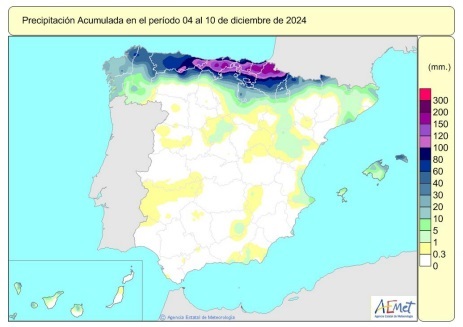 Las lluvias acumuladas desde octubre están un 11% por encima de su valor normal, 7 puntos menos que la semana pasada.