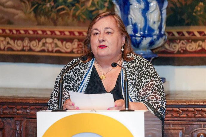 Archivo - La ya excomisaria del Centenario del 29, Amparo Graciani, interviene en el acto de la constitución del Consejo de Sevilla 2029, en foto de archivo. 