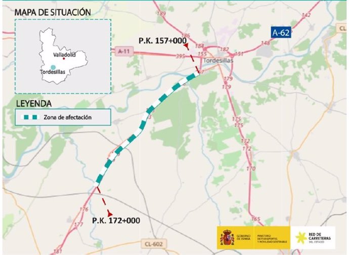 Plano de la actuación en la A-62.