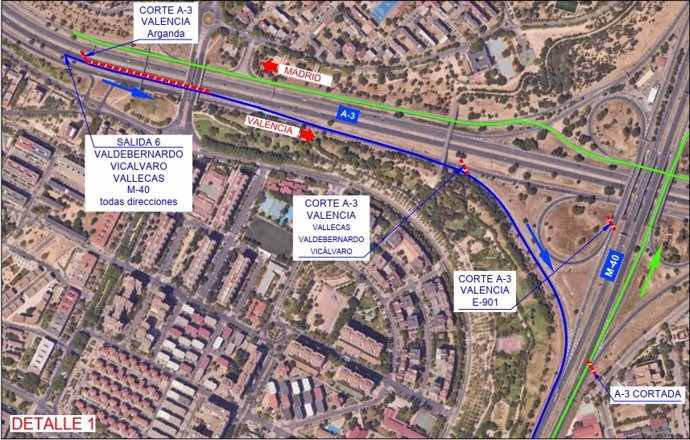 Afectaciones al tráfico por las obras de las pasarelas peatonales en la A-3 en Villa de Vallecas