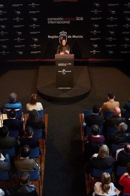 Imagen de la consejera de Turismo, Cultura, Juventud y Deportes, Carmen Conesa, en la presentación de Conexión Internacional ICA a principios de este mes.