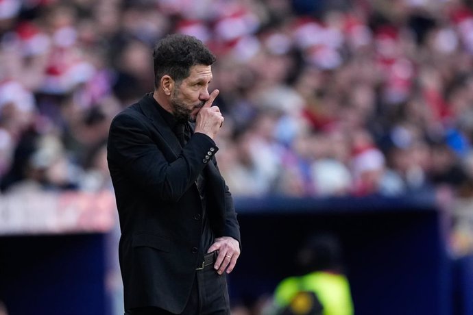 Diego Pablo Simeone, head coach of Atletico de Madrid, gestures during the Spanish League, LaLiga EA Sports, football match played between Atletico de Madrid and Getafe CF at Riyadh Air Metropolitano stadium on December 15, 2024, in Madrid, Spain.