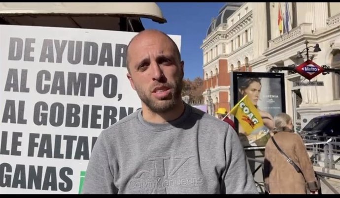 El presidente de ARAG-ASAJA, Eduardo Pérez Hoces, en la manifestación en Madrid en apoyo al sector y en contra del acuerdo con Mercosur