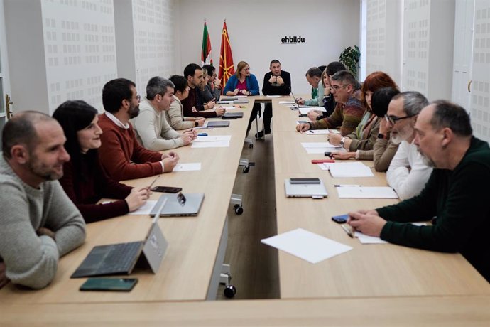 El coordinador general de EH Bildu, Arnaldo Otegi, en la reunión de la Mesa Política de la formación abertzale en Pamplona.