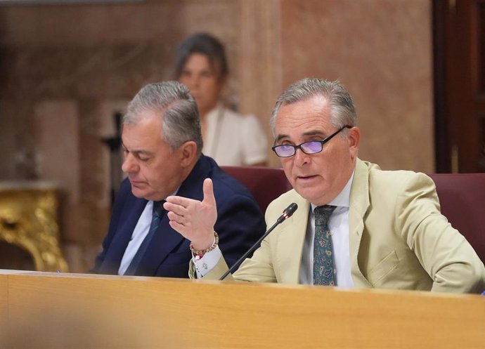 Archivo - Juan Bueno, en primer término, junto al alcalde de Sevilla, durante un pleno municipal.