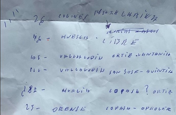 Supuesto papel manuscrito por el ex asesor del Ministerio de Transportes Koldo García sobre las presuntas adjudicaciones irregulares de obra pública