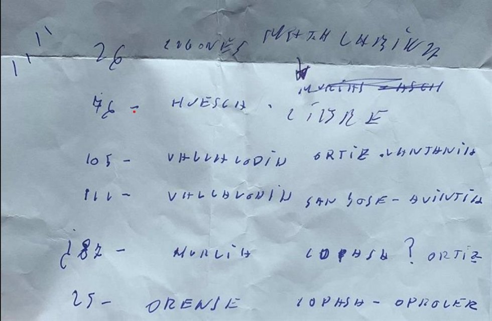 Supuesto papel manuscrito por el ex asesor del Ministerio de Transportes Koldo García sobre las presuntas adjudicaciones irregulares de obra pública