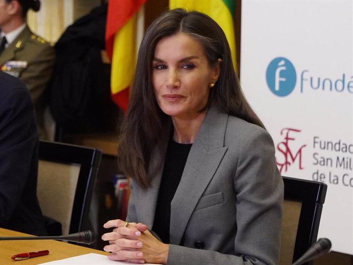 La Reina Letizia durante la clausura del XVII Seminario Internacional de Lengua y Periodismo, en el Monasterio de Yuso, en San Millán de la Cogolla, La Rioja (España)